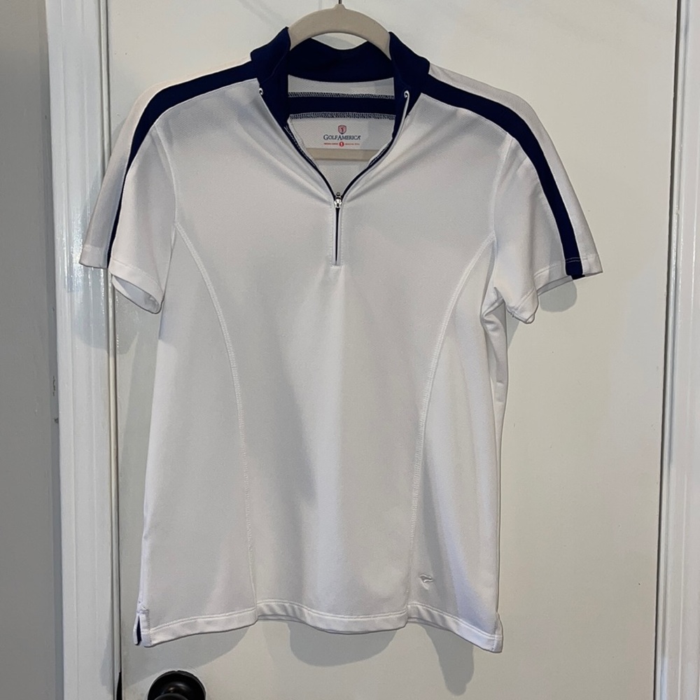 Women's Golf America White and Navy Golf Polo Size Small